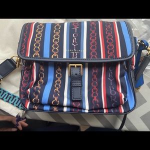 Tory Burch Navy, Blue, Red & White Striped Crossbody Bag